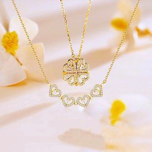 Magnetic Heart Shaped Clover Pendant Necklace Fashion Jewelry, Gold